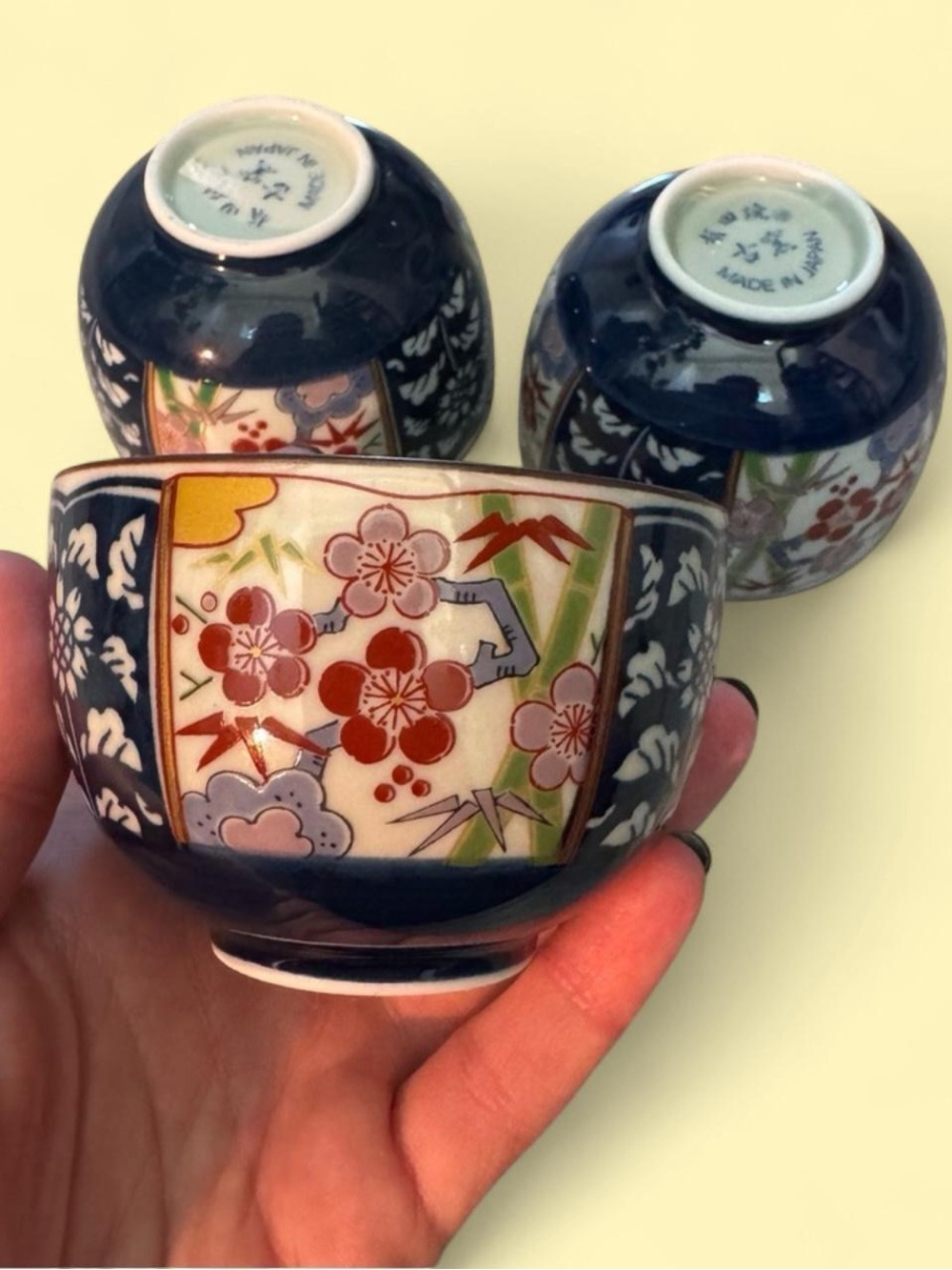Vintage Japanese Arita Ware Teacups Set of 3 Porcelain Made in Japan